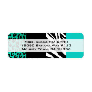 Blue Leopard & Zebra Animal Print Return Address Label