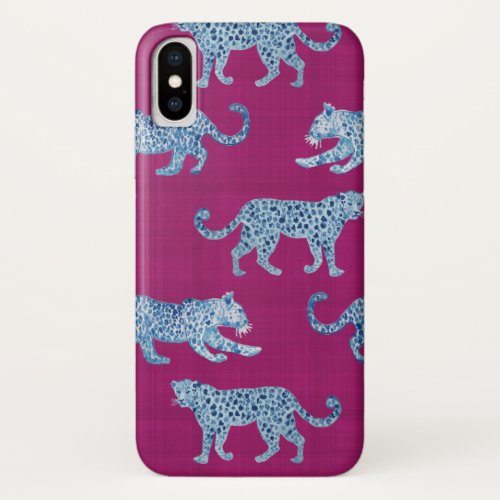 Blue Leopards on Raspberry iPhone XS Case