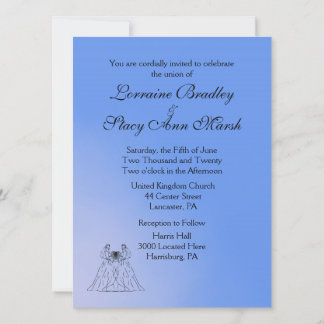 Blue Lesbian Wedding Invitation