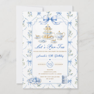 Blue Let’s Par-tea Birthday Party Chinoiserie Invitation