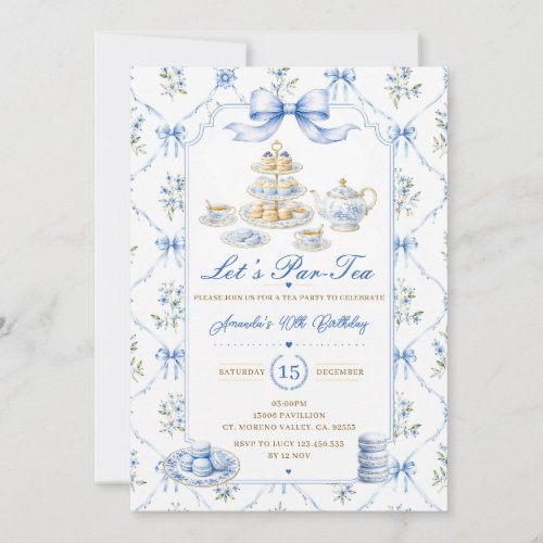 Blue Let’s Par-tea Birthday Party Chinoiserie Invitation