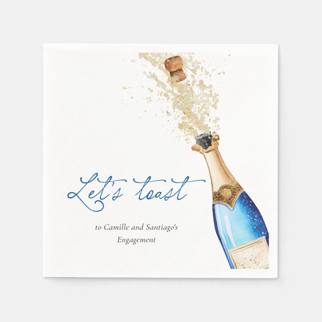 Blue Let's Toast Couples Engagement Party Napkins (Front)