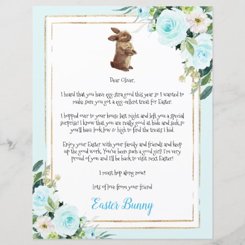 Blue Letter From Easter Bunny To Child