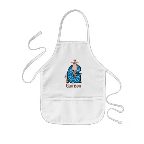 Blue Letter G Monogrammed Giraffe Kids Apron