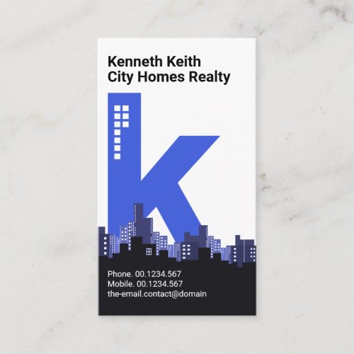 Blue Letter_K Building Silhouette Realtor Business Card