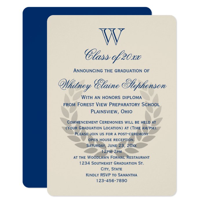 Blue Letter Monogram Classic College Graduation Invitation Zazzle Com