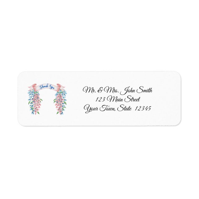 Blue Lettering Thank You Pink And Blue Wisteria Label (Front)
