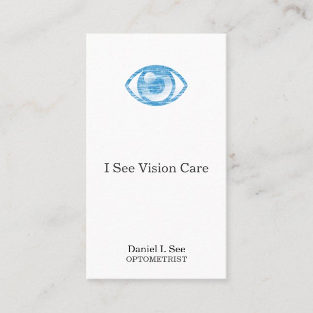 Blue Letterpress Style Eye-Con Appointment Card (Front)