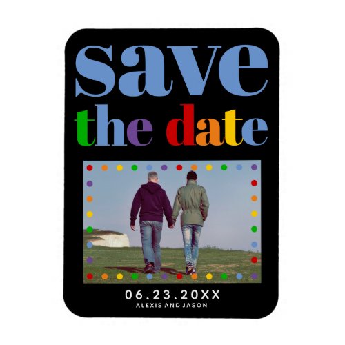 Blue letters black gay photo Save the Date Magnet