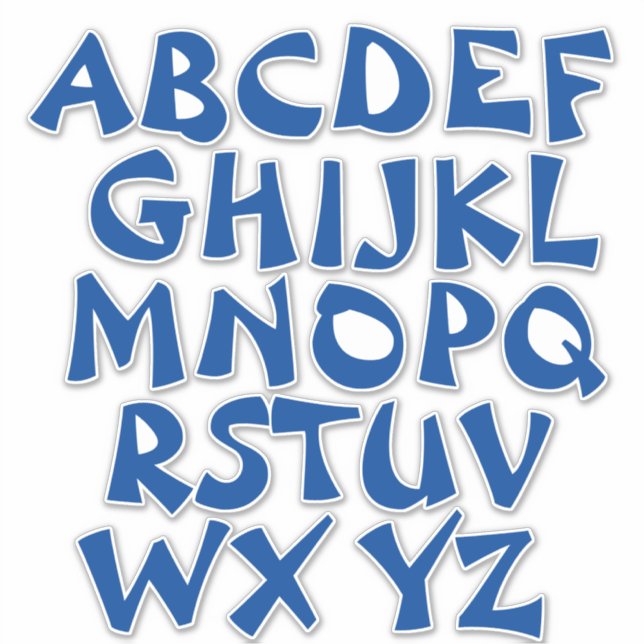 Blue Letters White Alphabet Wall Sticker (Front)