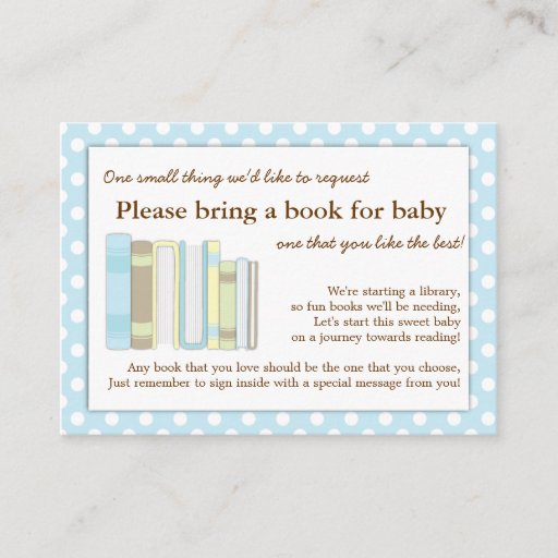 Customizable Blue Library Baby Shower Book Insert Request Card Business Cards