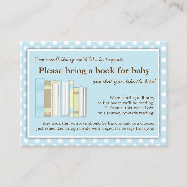Blue Library Baby Shower Book Insert Request Card (Front)