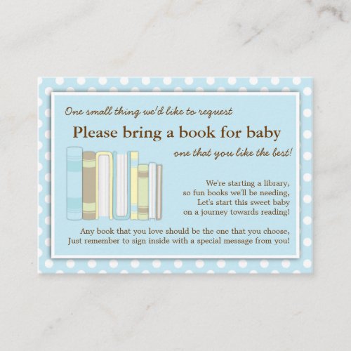 Blue Library Baby Shower Book Insert Request Card