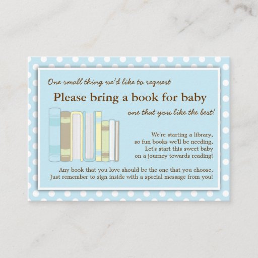 Customizable Blue Library Baby Shower Book Insert Request Card Business Card