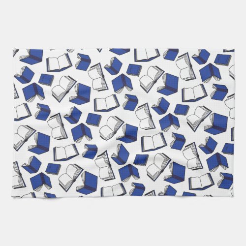 Blue Library Book Pattern Librarian Kitchen Towel