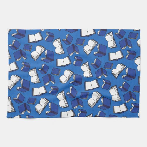 Blue Library Book Pattern Librarian Kitchen Towel