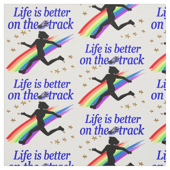 BLUE LIFE IS BETTER ON THE TRACK DESIGN FABRIC (Swatch)