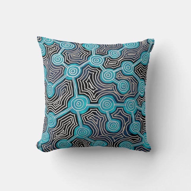 Blue Lifelines Modern Abstract Pattern Throw Pillow (Front)