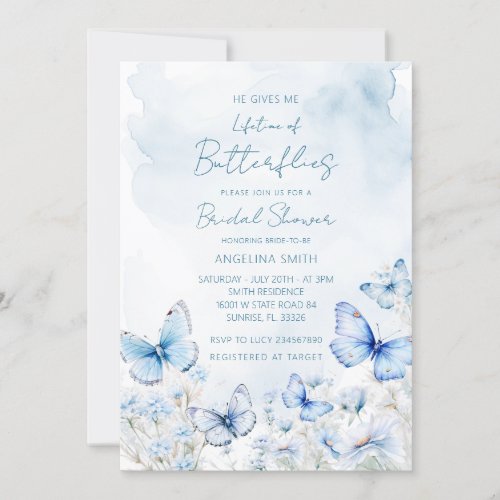 Blue Lifetime of Butterflies Garden Bridal Shower Invitation