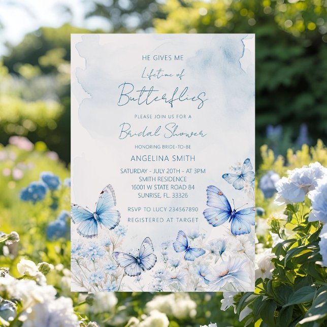 Blue Lifetime of Butterflies Garden Bridal Shower Invitation (Creator Uploaded)
