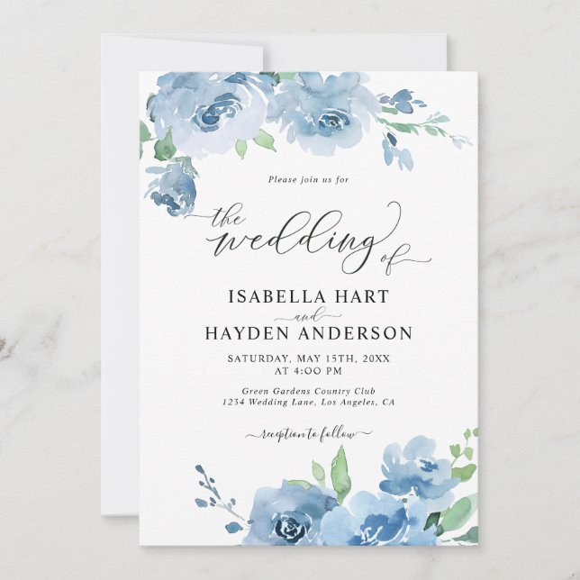 Blue Light Baby Blue All In One QR Code Wedding Invitation (Front)