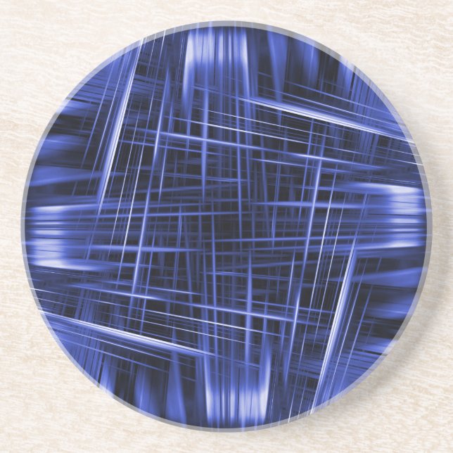 Blue light beams pattern sandstone coaster (Front)