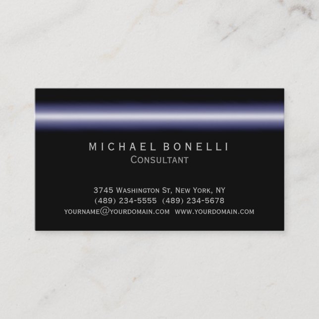 Blue Light Black Plain Consultant Business Card (Front)