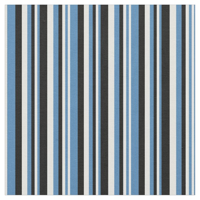 Blue, Light Cyan, and Black Stripes Fabric (Close Up)