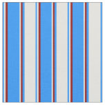 [ Thumbnail: Blue, Light Cyan & Dark Red Colored Stripes Fabric ]