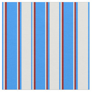 Blue, Light Cyan & Dark Red Colored Stripes Fabric