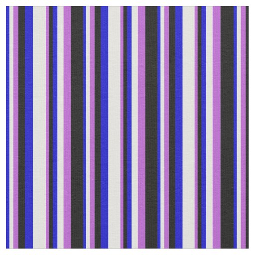 Blue, Light Cyan, Orchid & Black Stripes Fabric