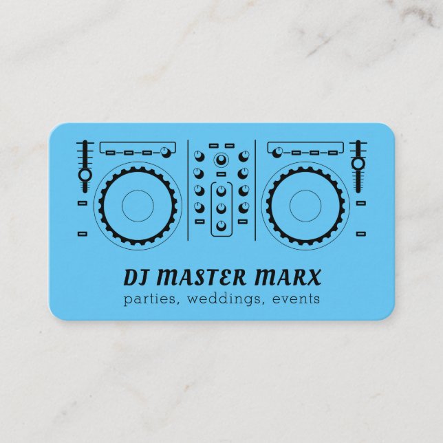 Blue Light Disk Jockey Turntable Party Music Business Card (Front)