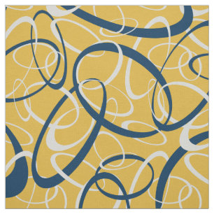 blue light gray tangled loops pattern on yellow fabric
