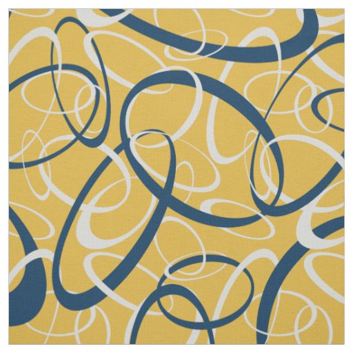 blue light gray tangled loops pattern on yellow fabric