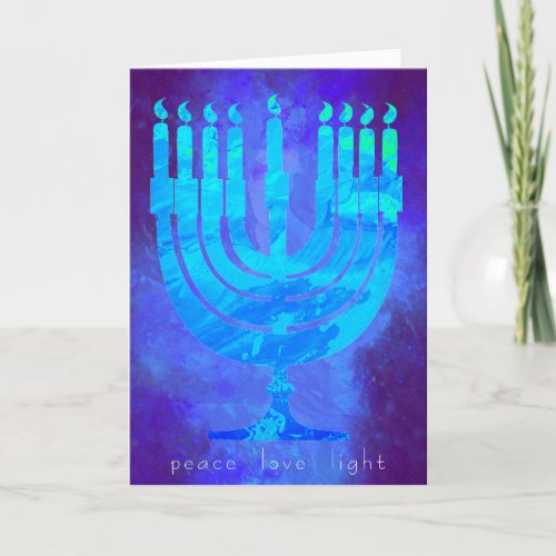 Blue Light Hanukkah Holiday Card with Menorah