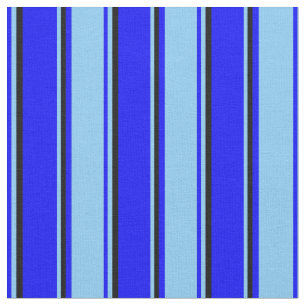 Blue, Light Sky Blue & Black Colored Pattern Fabric