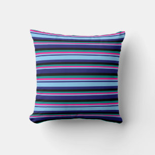 Blue, Light Sky Blue, Deep Pink, Dark Cyan & Black Throw Pillow