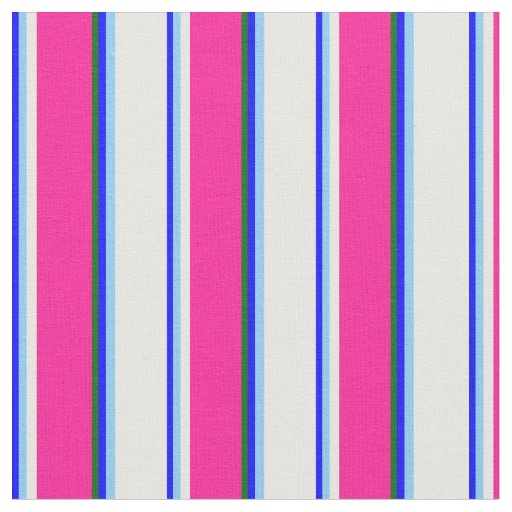 Blue, Light Sky Blue, White, Deep Pink, Dark Green Fabric