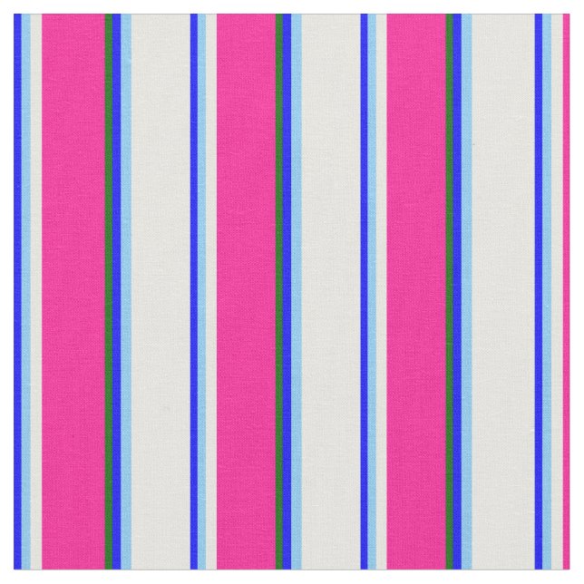 Blue, Light Sky Blue, White, Deep Pink, Dark Green Fabric (Close Up)