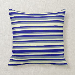 Blue, Light Slate Gray, and Light Yellow Pattern Throw Pillow