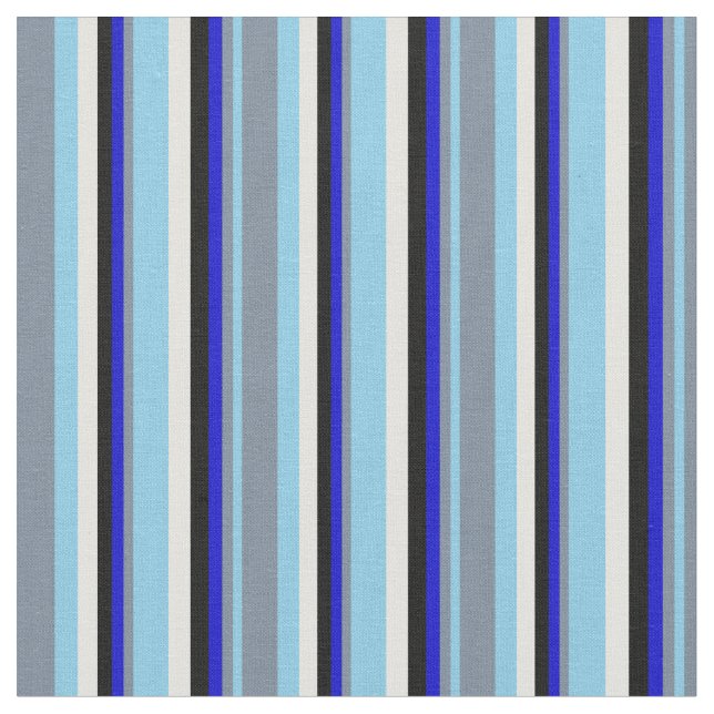 Blue, Light Slate Gray, Blue, Black & Light Cyan Fabric (Close Up)