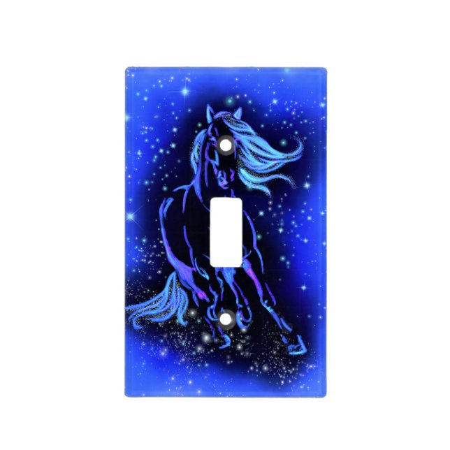 Blue Light Switch Cover Horse Running At Night (Front)