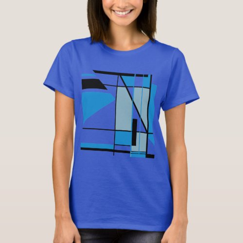 Blue Light Teal Black Mosaic Shapes Art Design T_Shirt