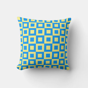 Blue & Light Yellow Squares In Squares Throw Pillow