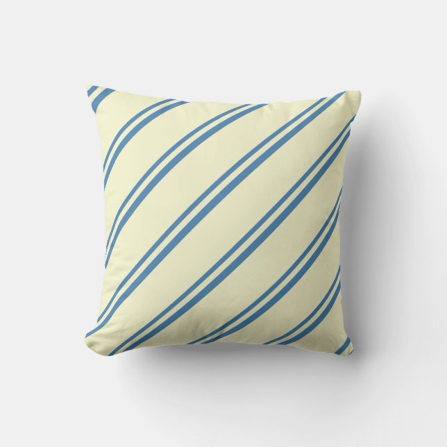 Blue & Light Yellow Striped Pattern Throw Pillow (Front)
