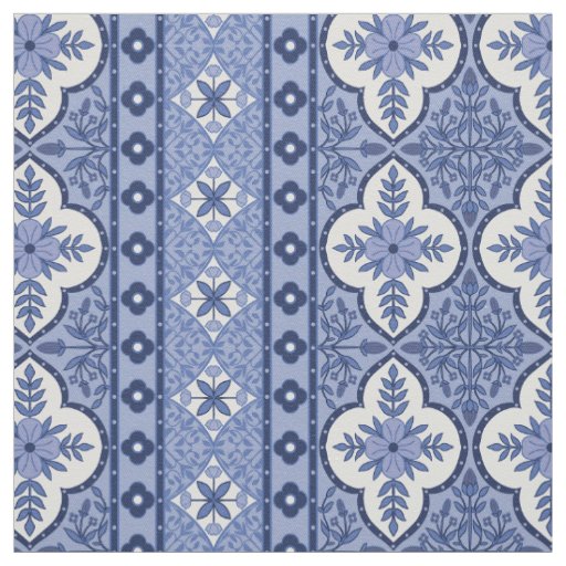 Blue-lightblue bohemian-design cotton-twill  fabric