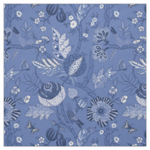 Blue-lightblue bohemian-design cotton-twill  fabric