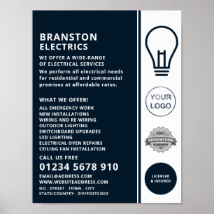 Blue Lightbulb Design, Electrician Advertising Poster