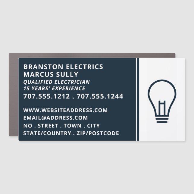 Blue Lightbulb Design, Electrician Car Magnet (Front)