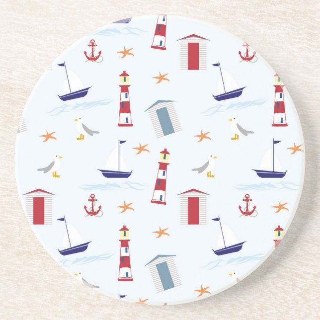 Blue Lighthouse Beach Coaster (Front)
